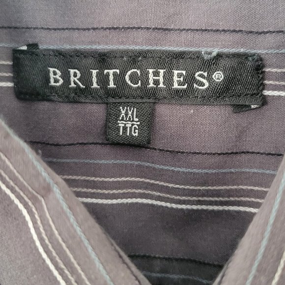 BRITCHES Men's Dress Shirt, XXL, light grey with stripes - Picture 2 of 4